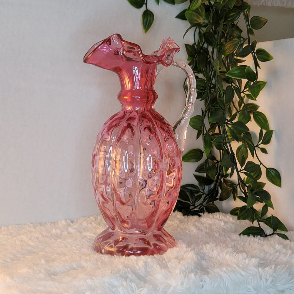 Vintage Fenton Optic Melon Cranberry Glass Pitcher